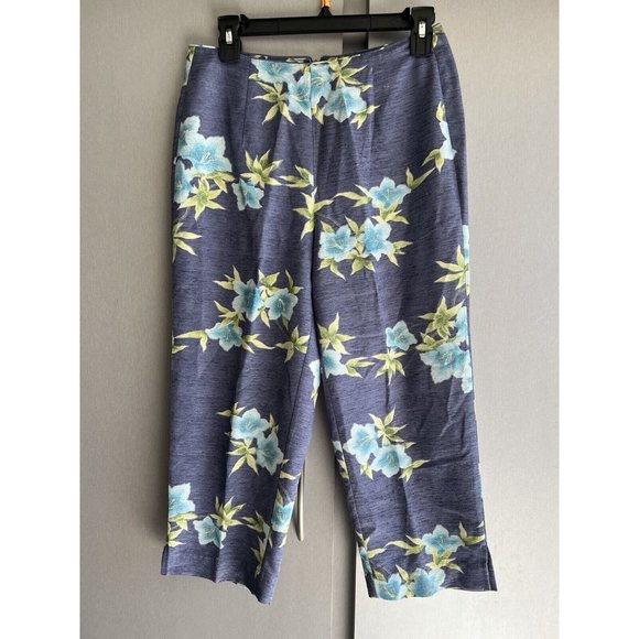 Tommy Bahama Womens Size 6 Cropped Blue Floral Print 100% Silk Pants - Picture 1 of 11